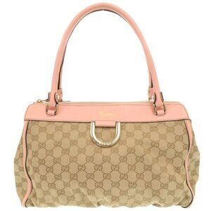 Gucci Abby GG Canvas Leather Beige Pink Tote 0974
